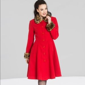 NWT Hell Bunny Robinson Red fur collar coat